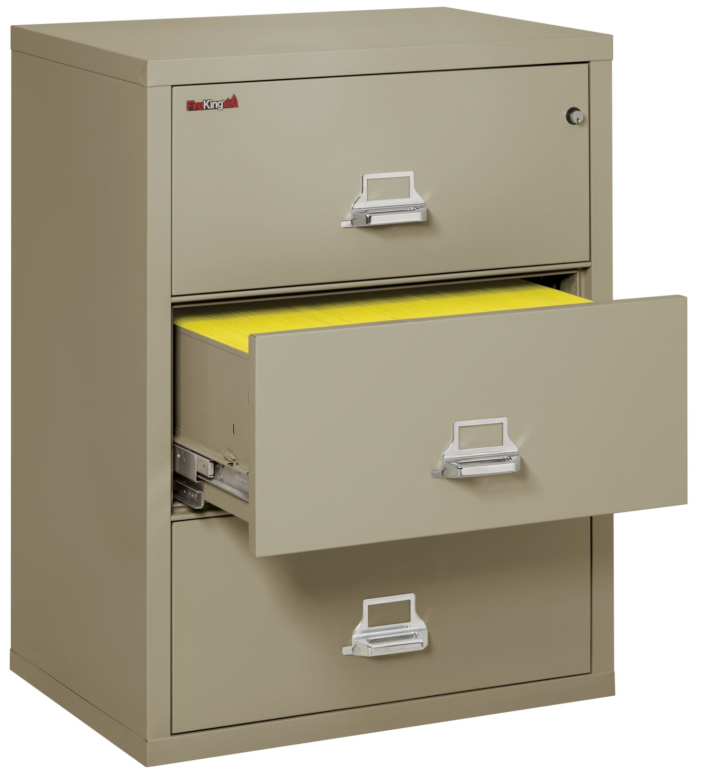 FireKing Fire Resistant File Cabinet - 3 Drawer Lateral 31" Wide - Pewter