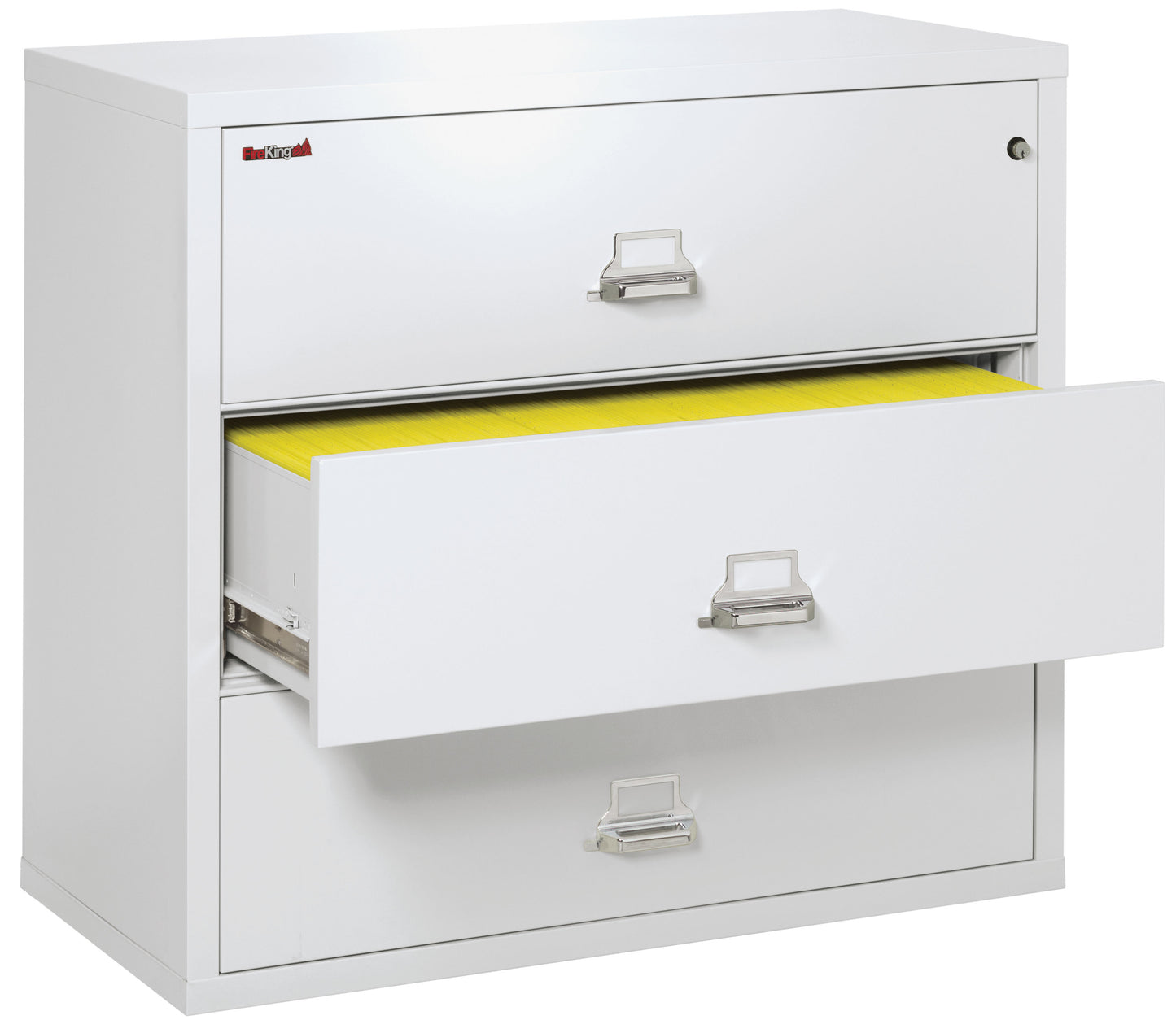 FireKing Fire Resistant File Cabinet - 3 Drawer Lateral 44" Wide - Arctic White