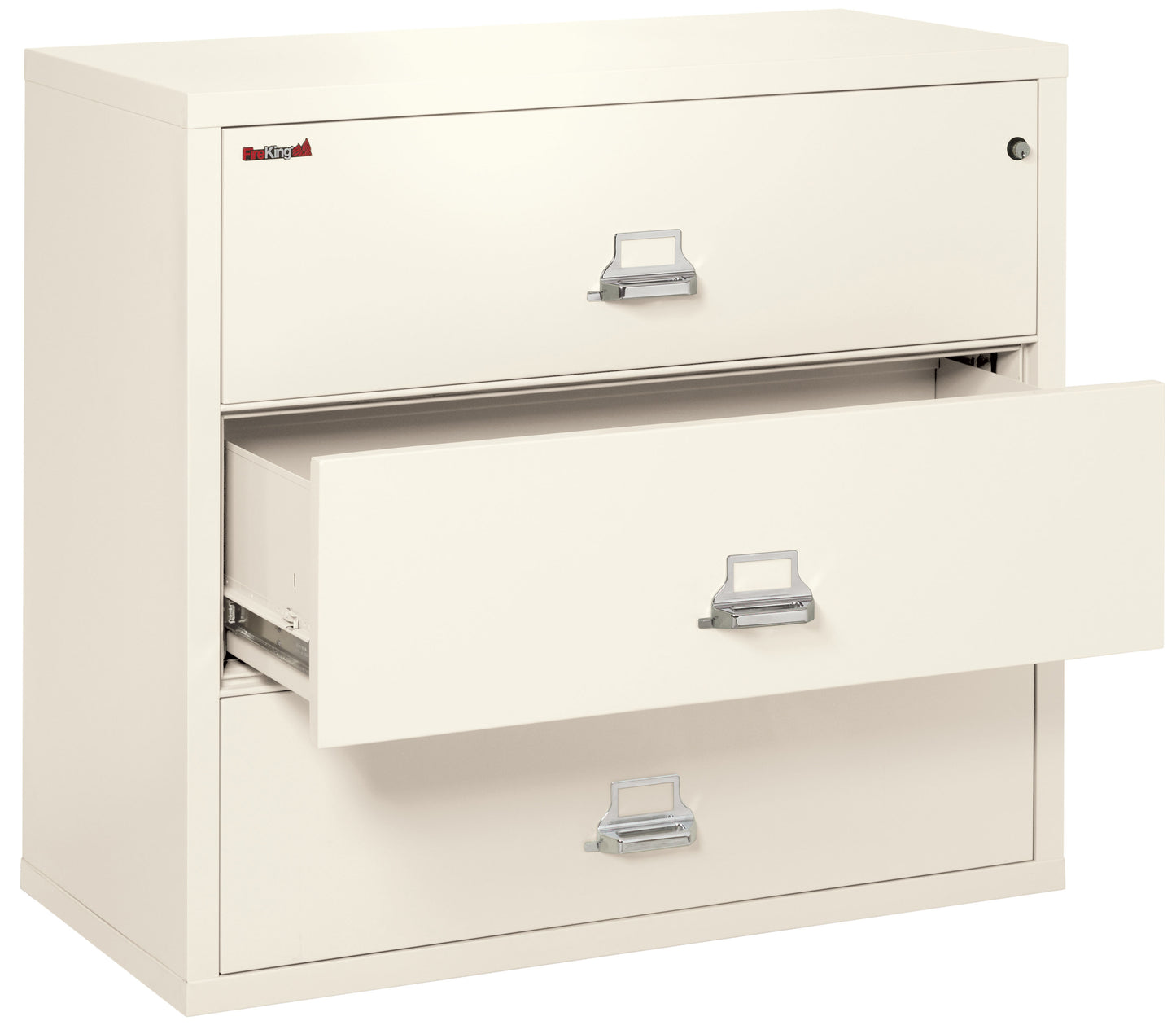 FireKing Fire Resistant File Cabinet - 3 Drawer Lateral 44" Wide - Ivory White
