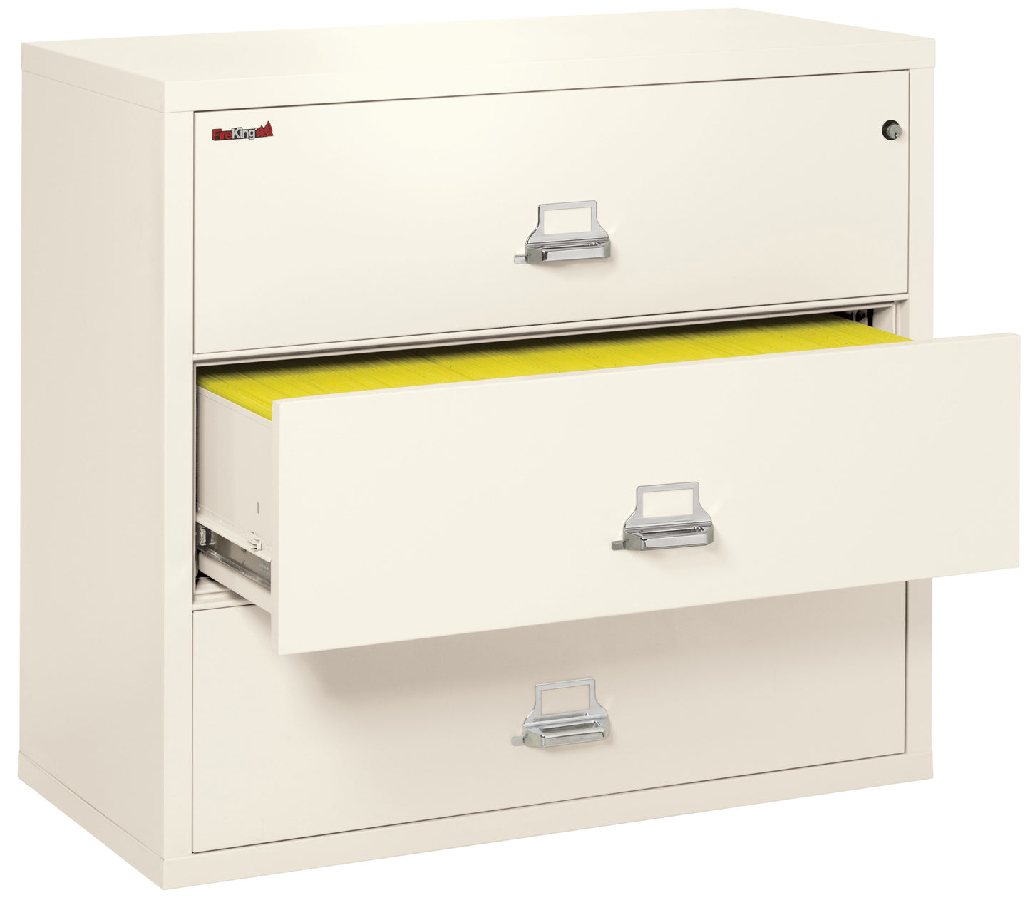 FireKing Fire Resistant File Cabinet - 3 Drawer Lateral 44" Wide - Ivory White