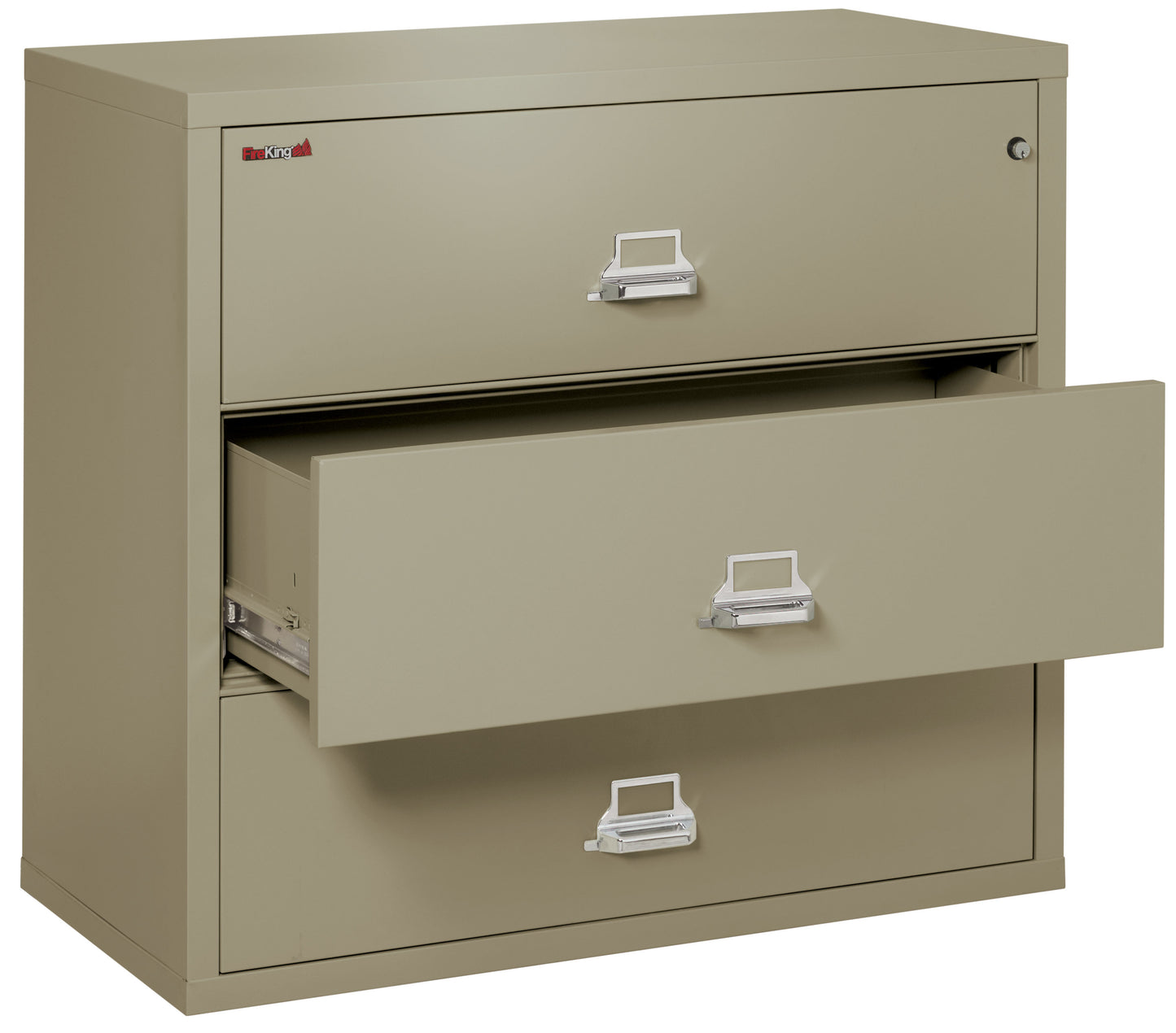 FireKing Fire Resistant File Cabinet - 3 Drawer Lateral 44" Wide - Pewter