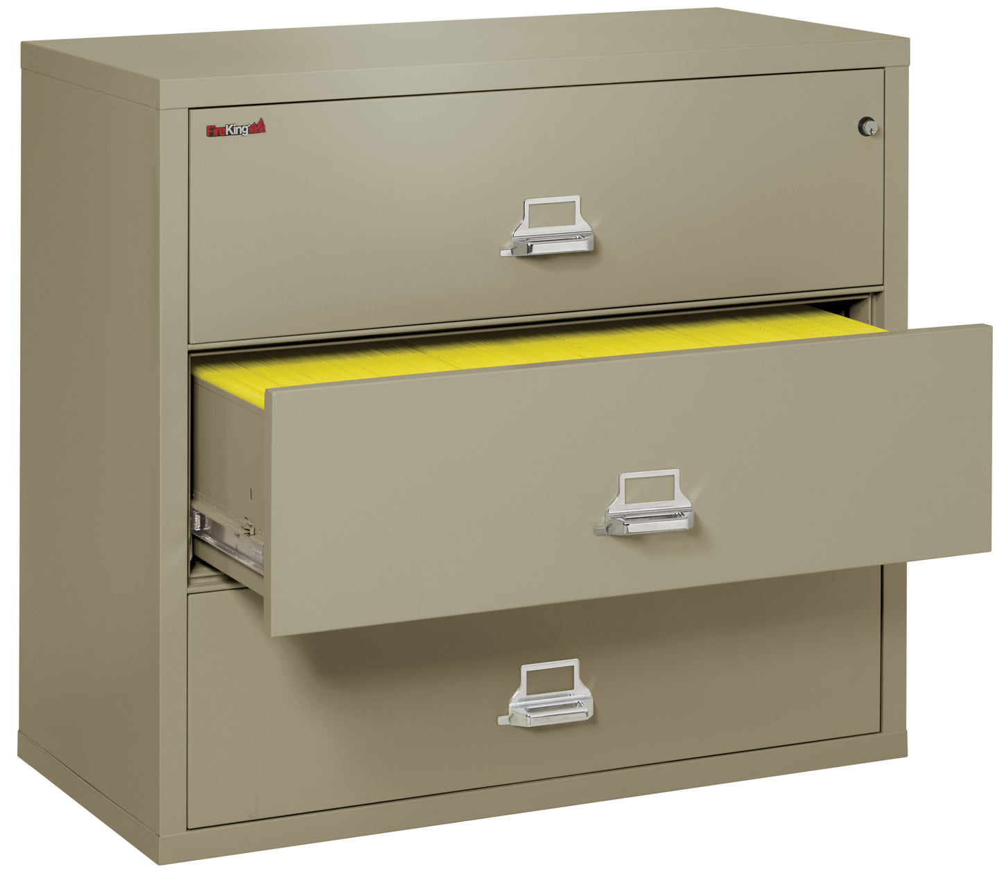 FireKing Fire Resistant File Cabinet - 3 Drawer Lateral 44" Wide - Pewter