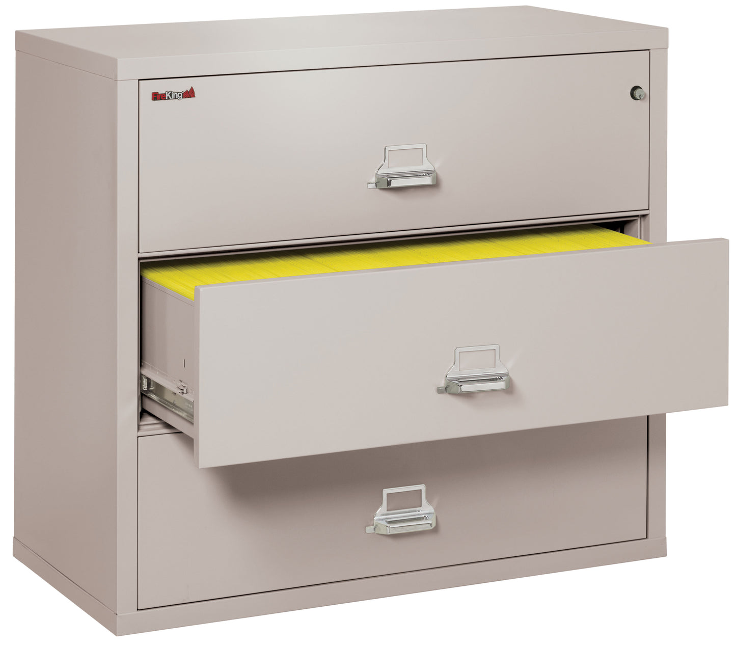 FireKing Fire Resistant File Cabinet - 3 Drawer Lateral 44" Wide - Platinum
