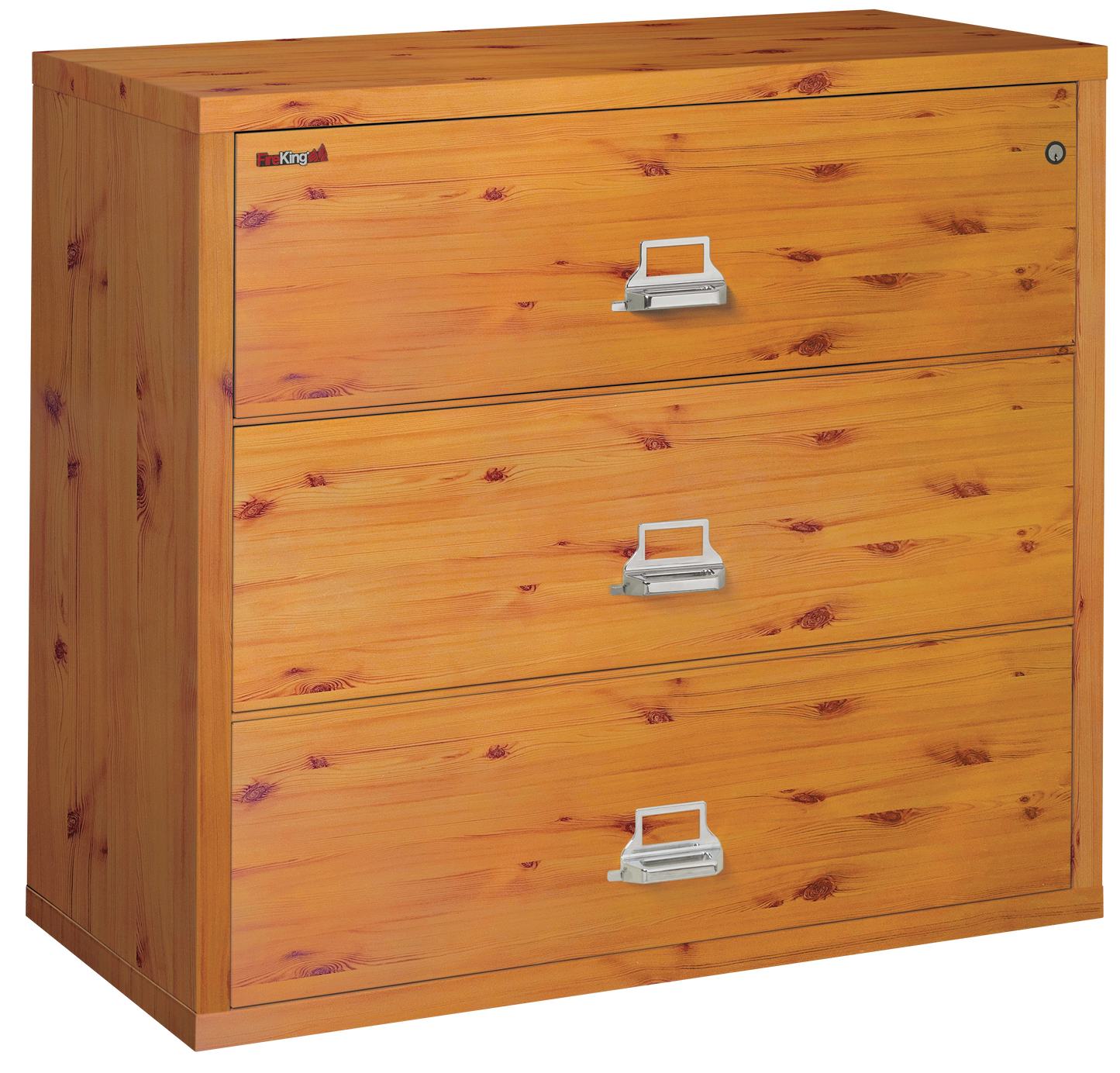 FireKing Fire Resistant File Cabinet - 3 Drawer Lateral 44" Wide - Knotty Pine