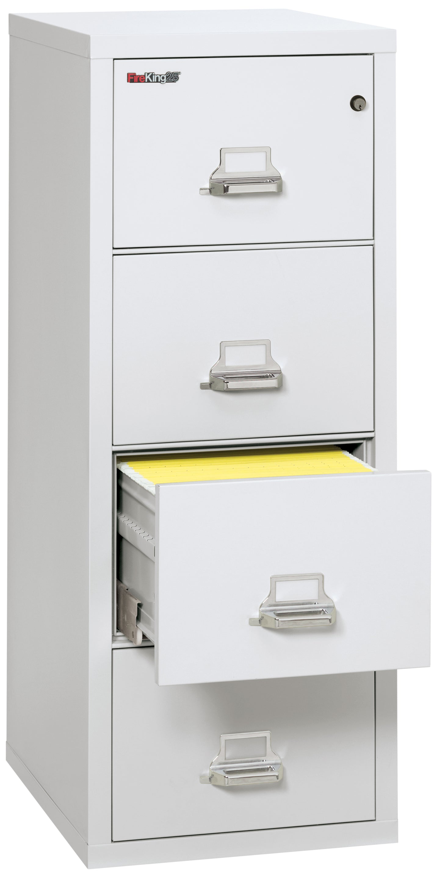 FireKing 1 Hour Fire Resistant File Cabinet - 4 Drawer Legal 25" Depth - Arctic White