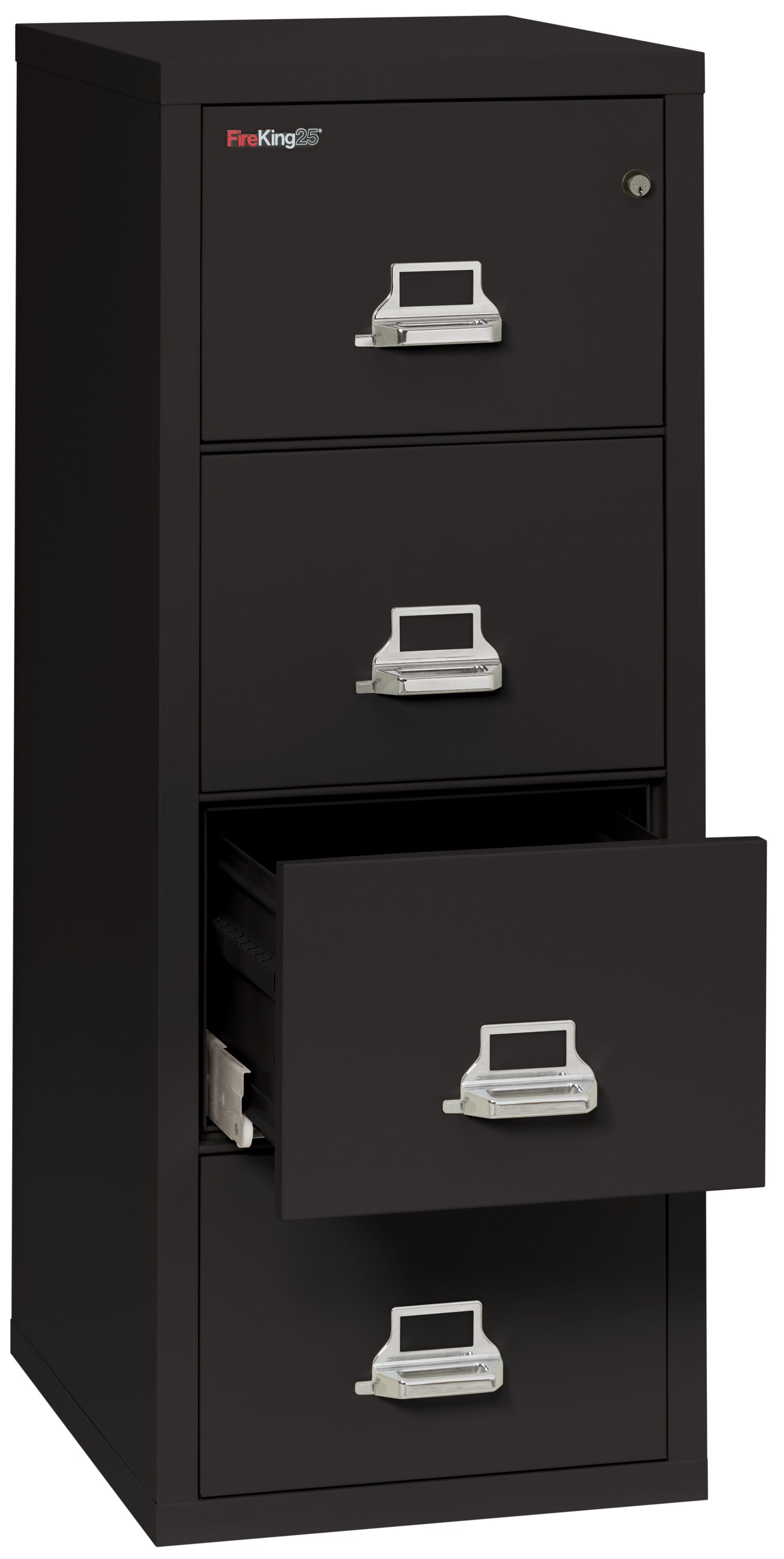 FireKing 1 Hour Fire Resistant File Cabinet - 4 Drawer Legal 25" Depth - Black