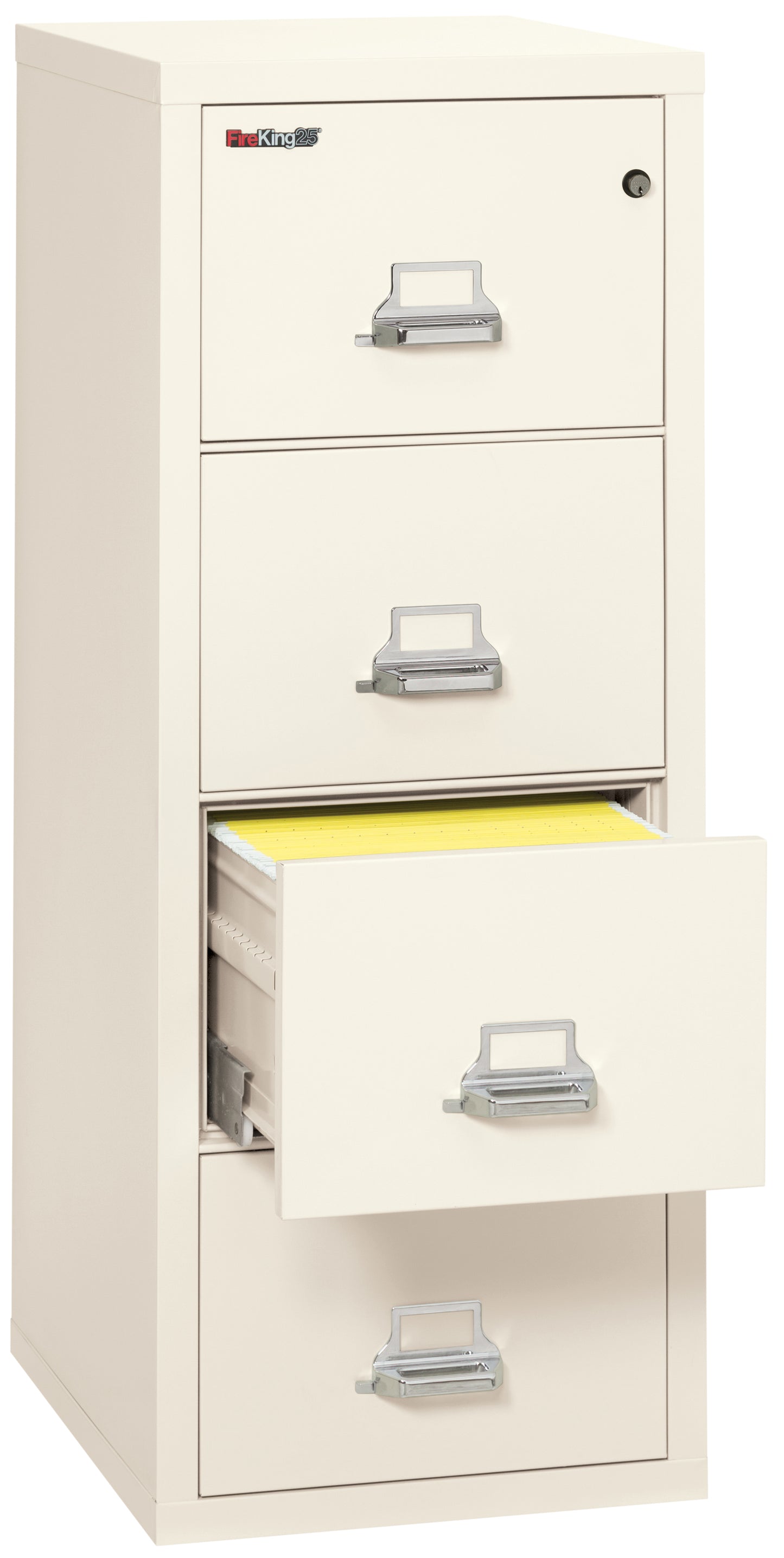 FireKing 1 Hour Fire Resistant File Cabinet - 4 Drawer Legal 25" Depth - Ivory White