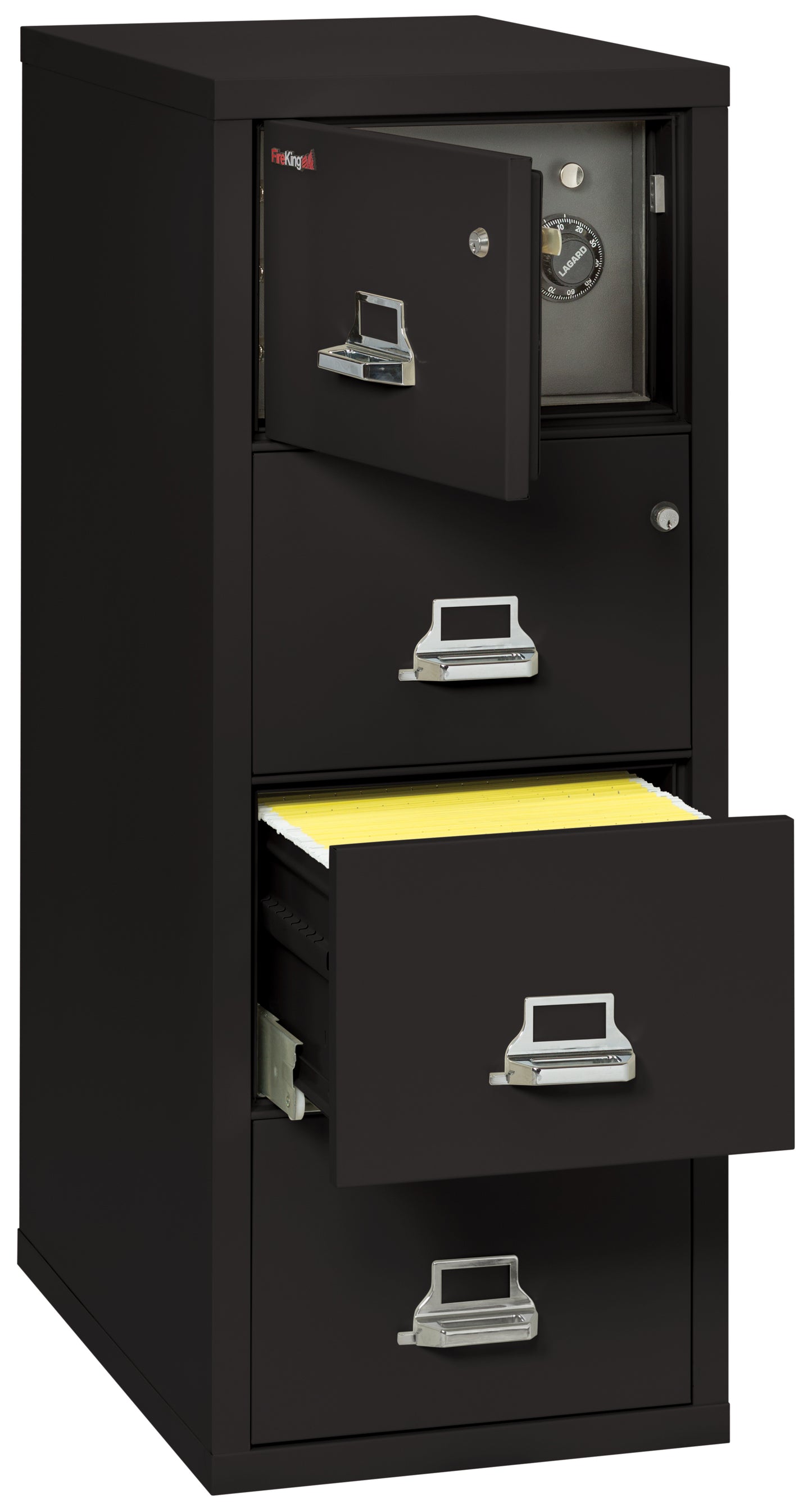 FireKing 1 Hour Fire Resistant File Cabinet - 4 Drawer Legal 31" Depth - Black