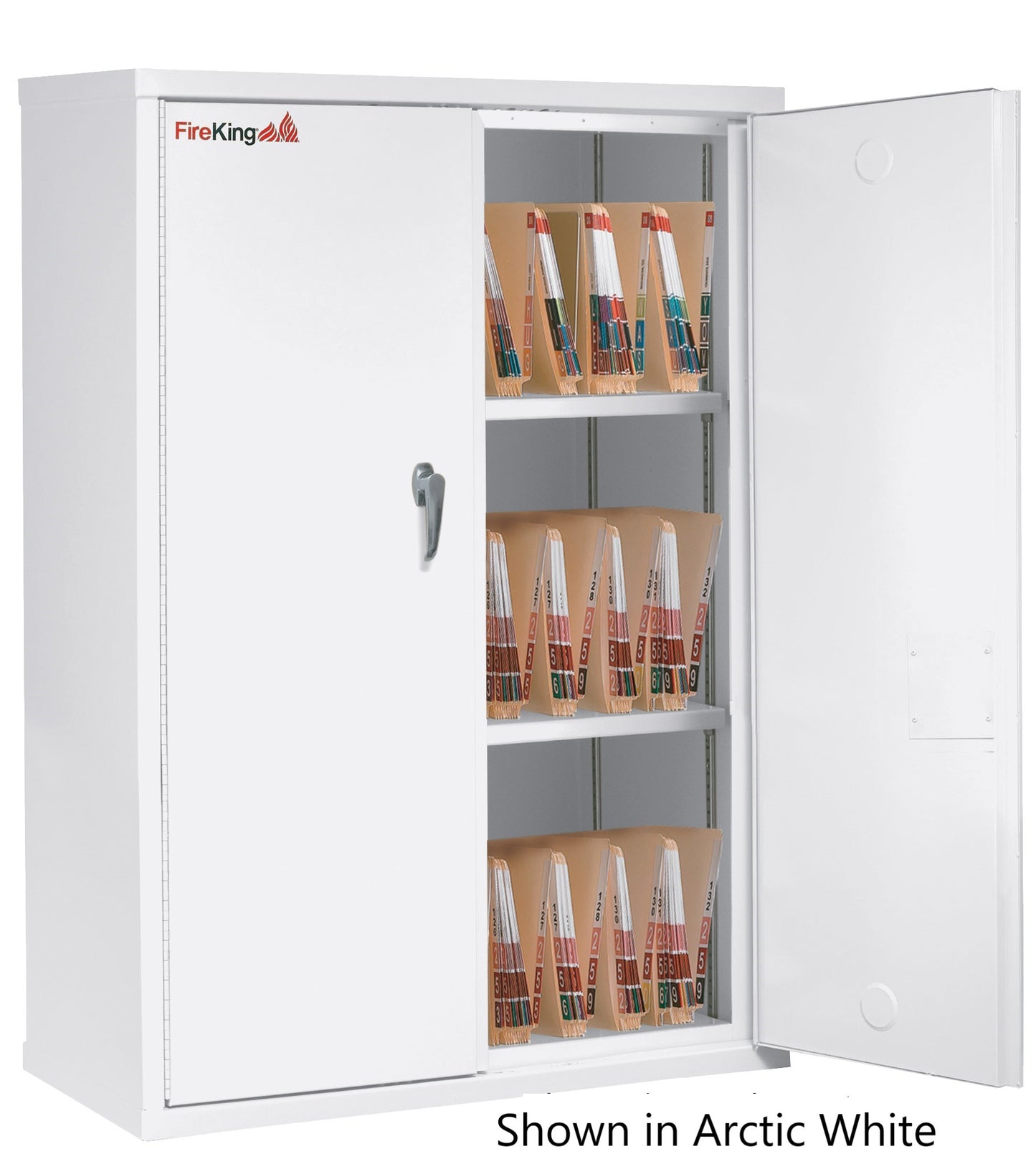 FireKing Fire Resistant - Double Door Storage Cabinet with Letter End Tab Inserts - 44"H - Arctic White