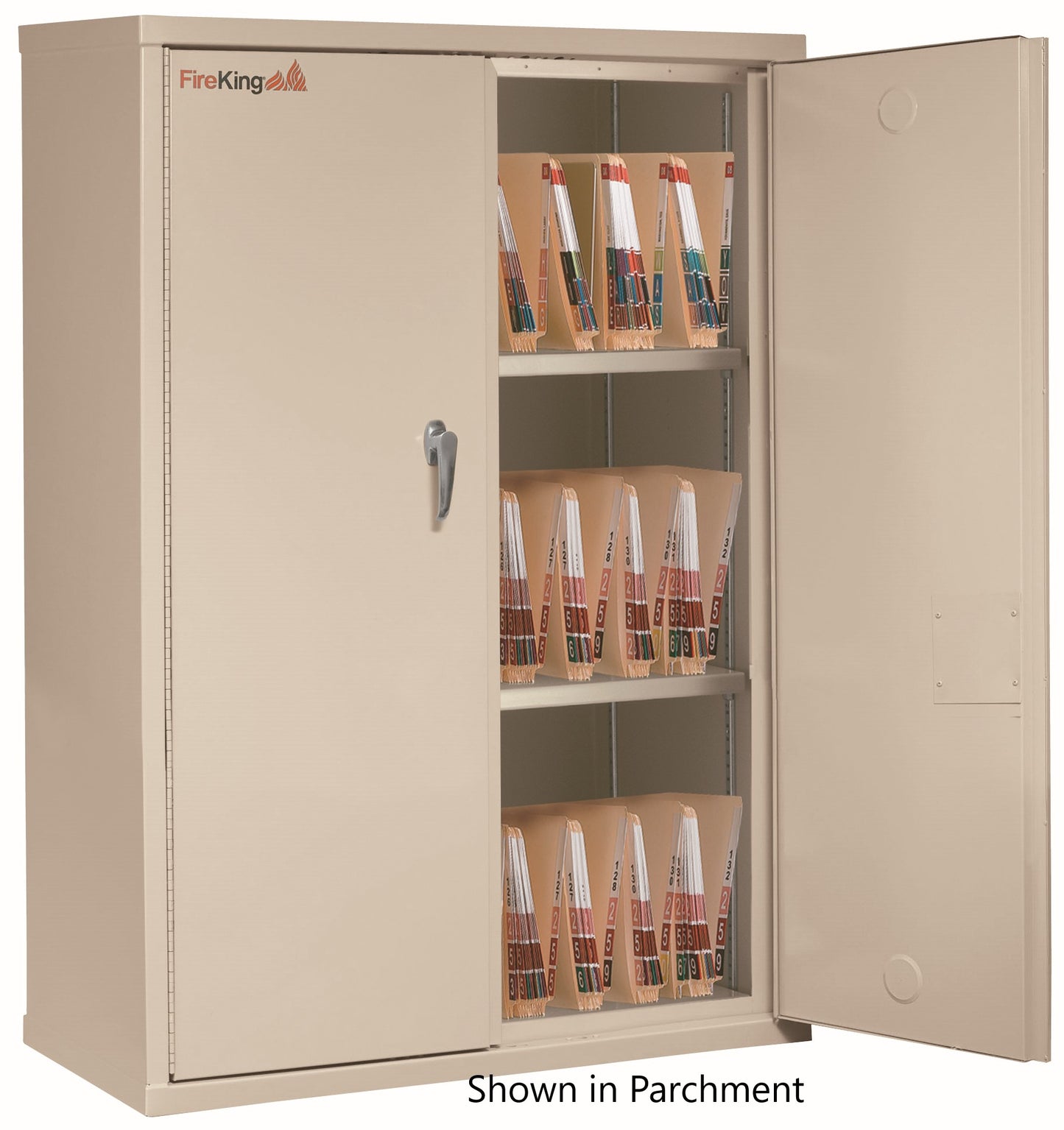 FireKing Fire Resistant - Double Door Storage Cabinet with Letter End Tab Inserts - 44"H - Parchment