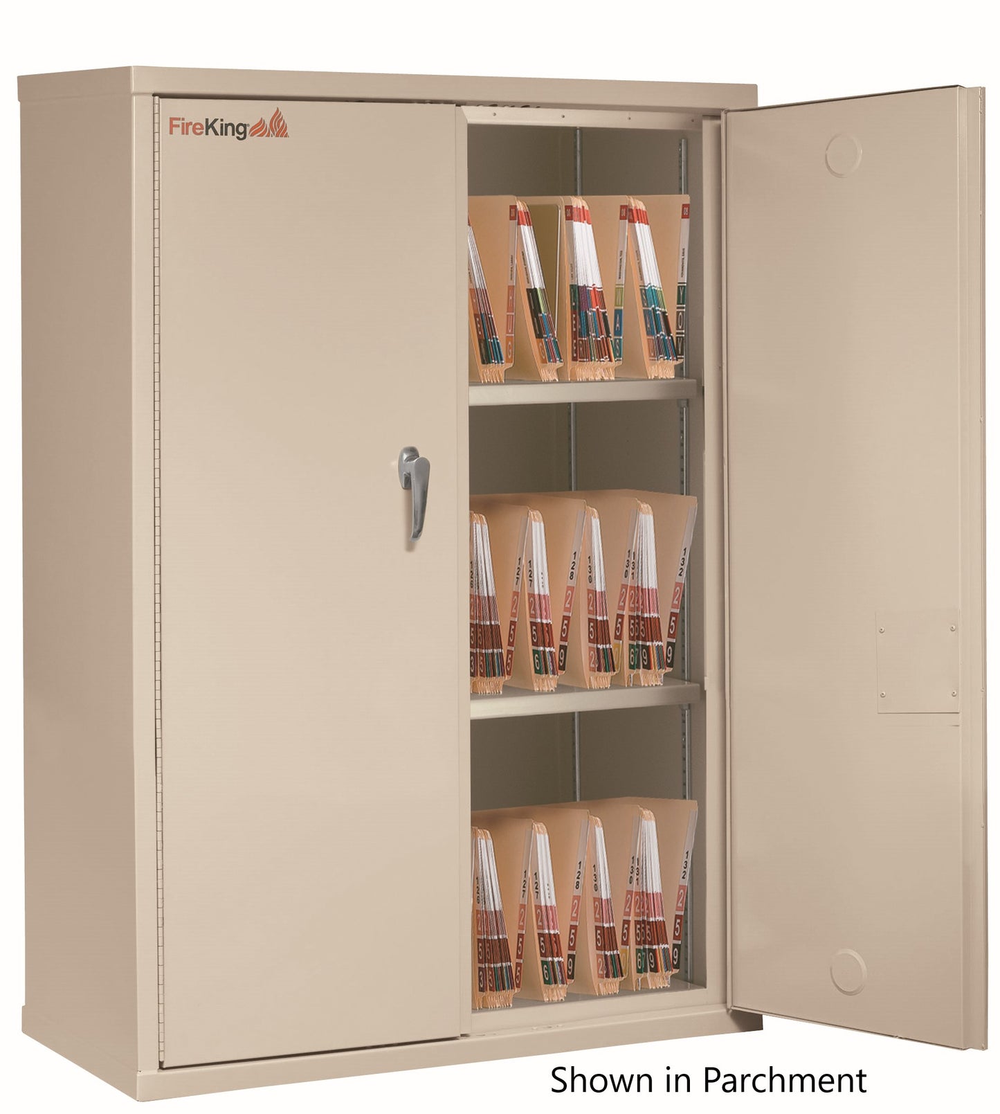 FireKing Fire Resistant - Double Door Storage Cabinet with Letter End Tab Inserts - 44"H - Parchment