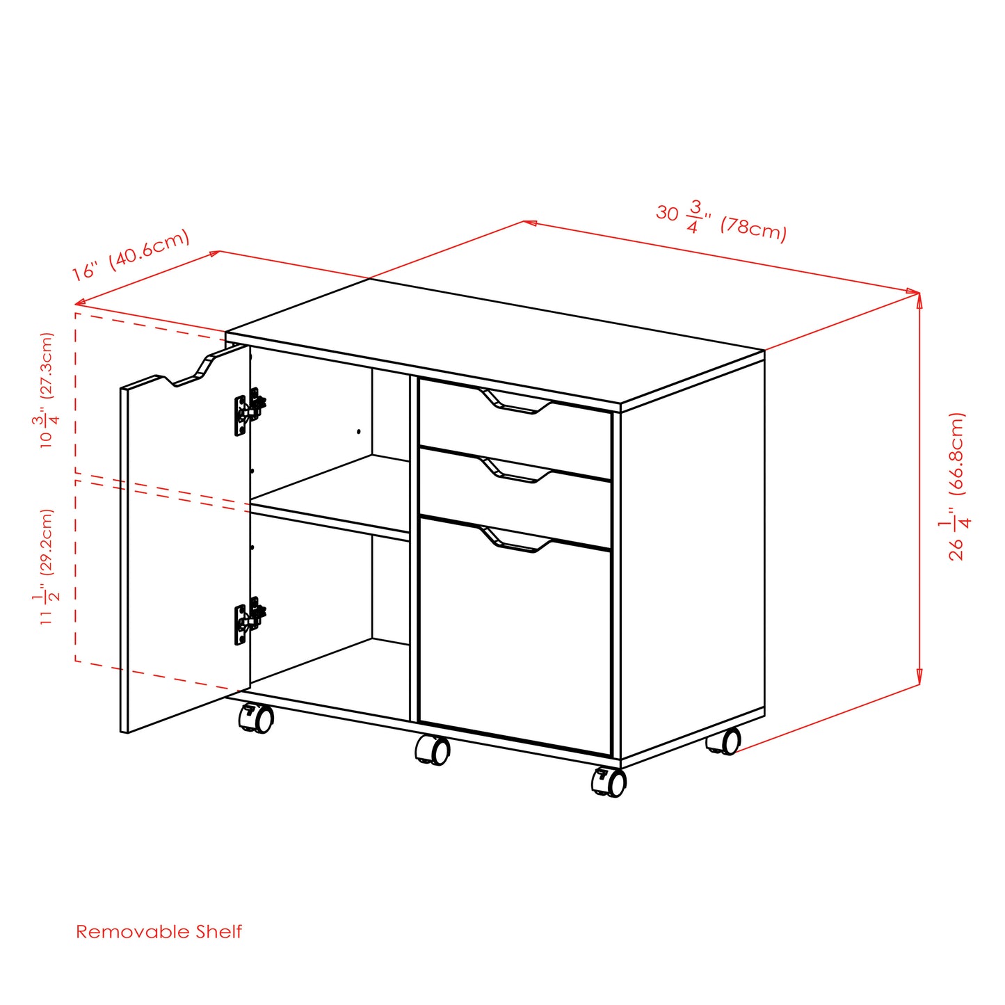 Halifax Wide Mobile Storage Cabinet, 2-Drawer, Filing Cabinet, White