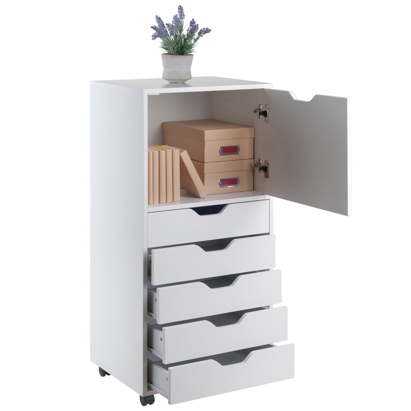 Halifax Tall Mobile Storage Cabinet, 5-Drawer, White