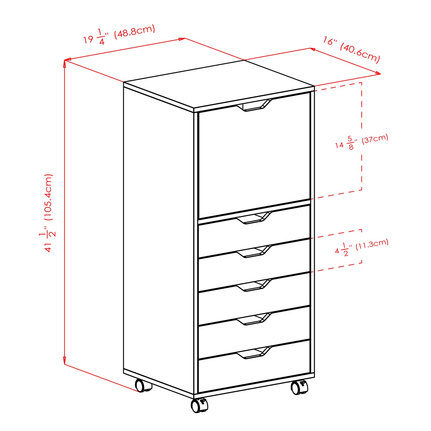 Halifax Tall Mobile Storage Cabinet, 5-Drawer, White