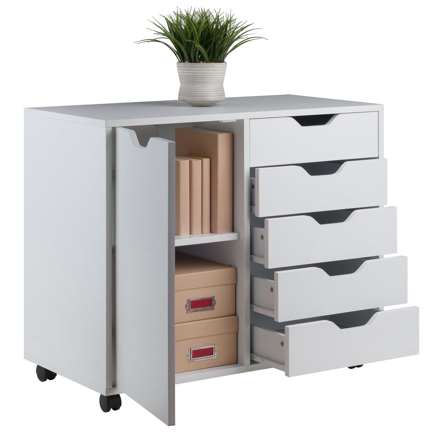 Halifax Wide Mobile Storage Cabinet, 5-Drawer, White