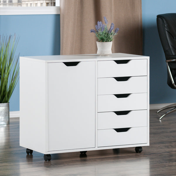 Halifax Wide Mobile Storage Cabinet, 5-Drawer, White