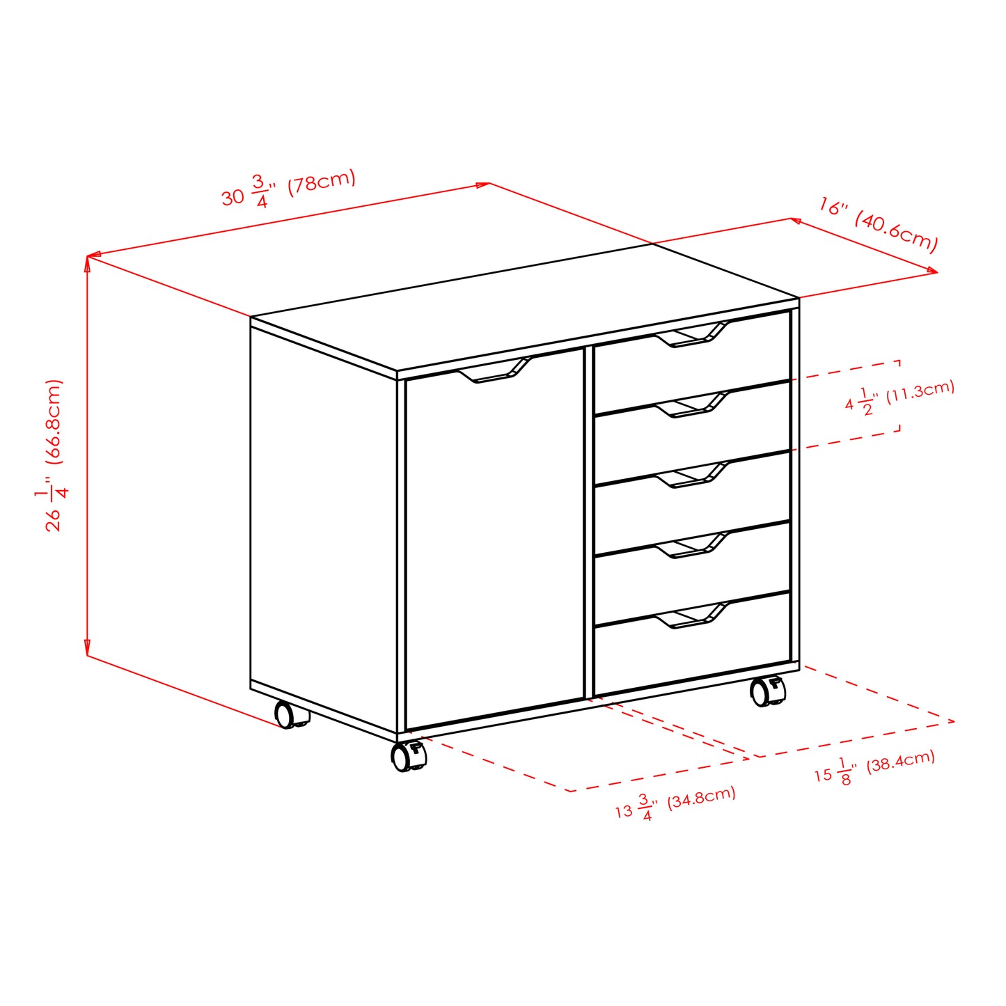 Halifax Wide Mobile Storage Cabinet, 5-Drawer, White