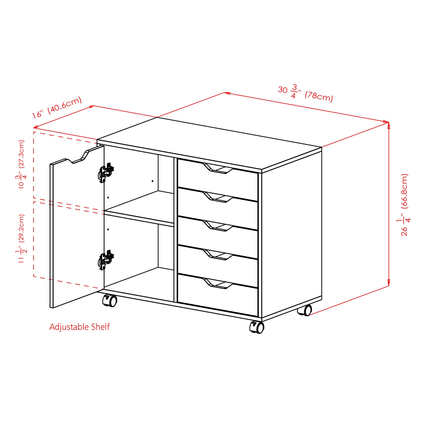 Halifax Wide Mobile Storage Cabinet, 5-Drawer, White