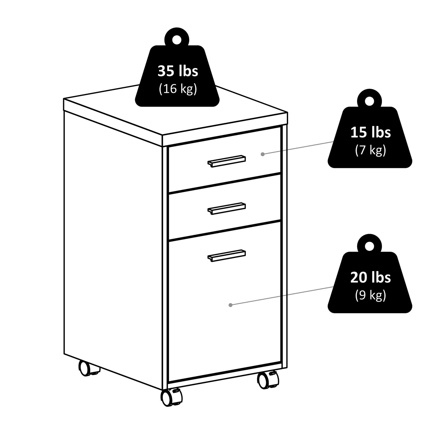 Kenner File Cabinet, Mobile, 2-Drawer, Reclaimed Wood and White