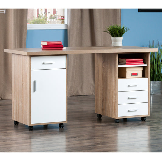 Kenner 3-Pc Mobile Modular Desk Set, Reclaimed Wood and White