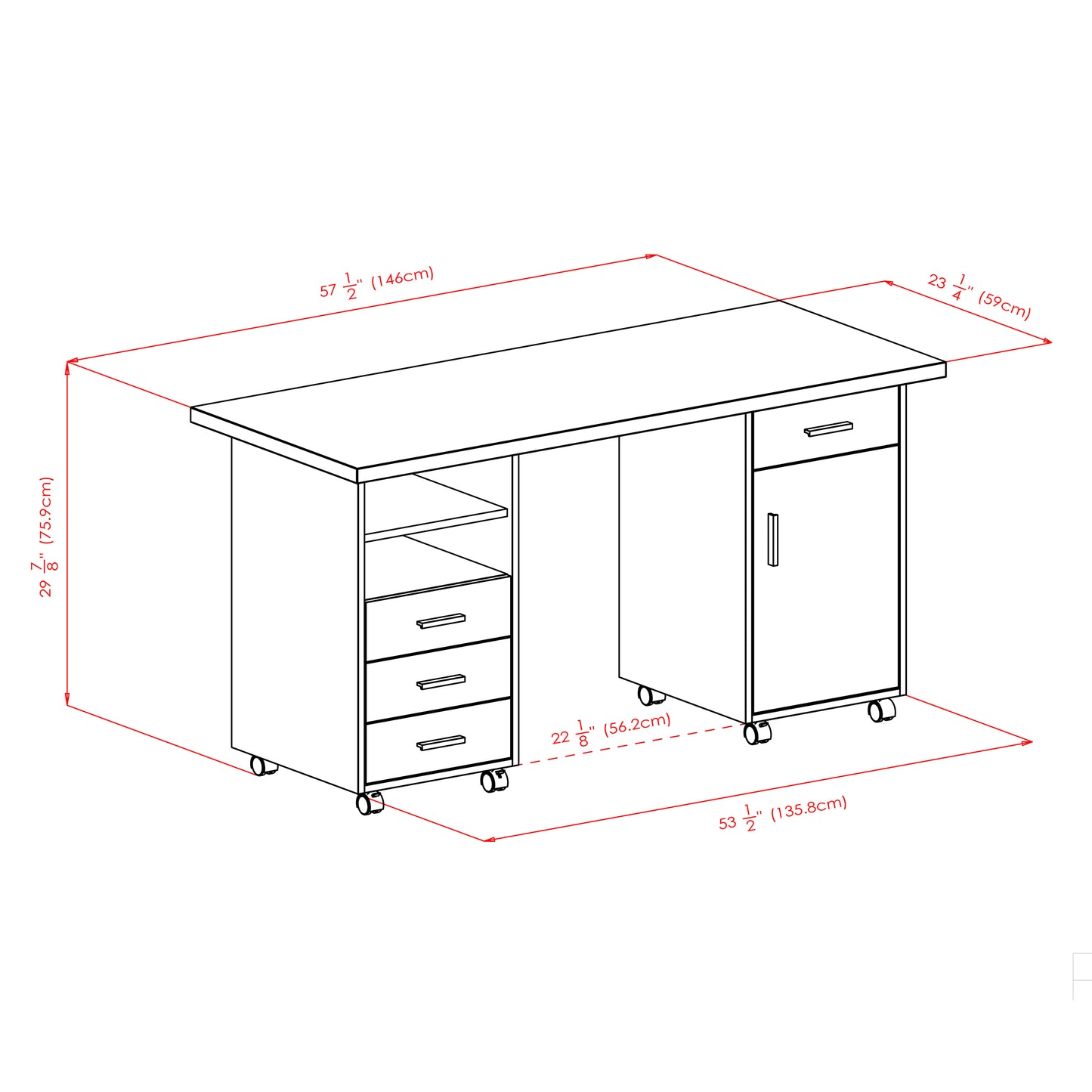 Kenner 3-Pc Mobile Modular Desk Set, Reclaimed Wood and White