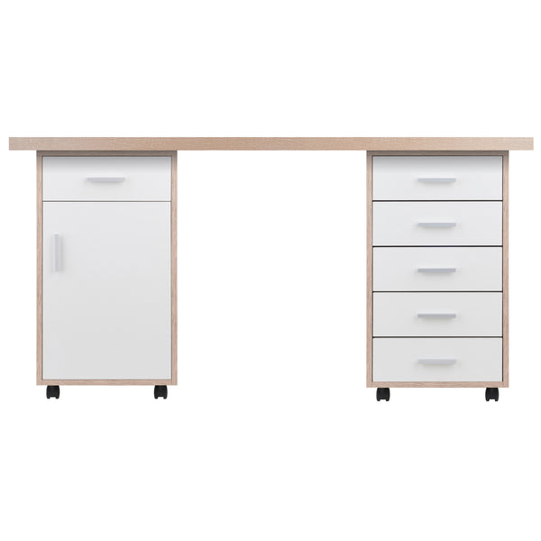 Kenner 3-Pc Set Mobile Modular Desk White/Wood Finish