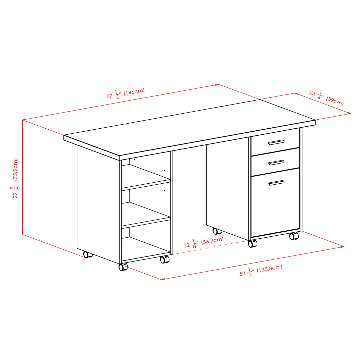 Kenner 3-Pc Modular Mobile Desk Set, Reclaimed Wood and White