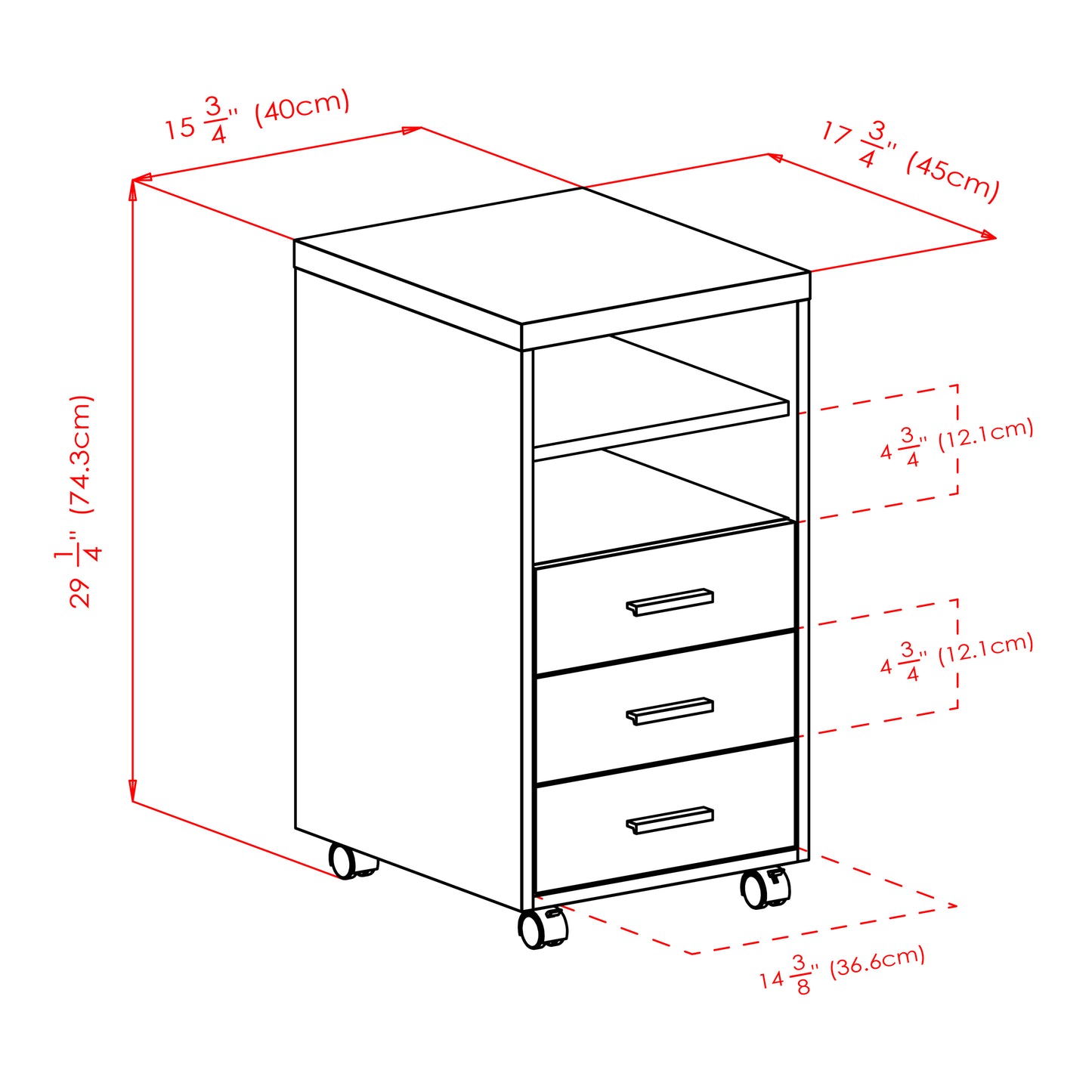 Kenner Open Shelf Cabinet, Mobile, 3-Drawer, 2-Shelf, Reclaimed Wood and White