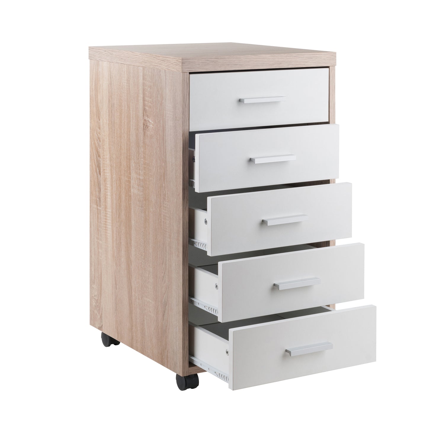 Kenner 5-Drawer Mobile Cabinet, Reclaimed Wood and White