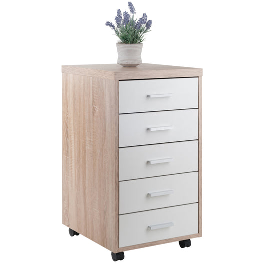 Kenner 5-Drawer Mobile Cabinet, Reclaimed Wood and White