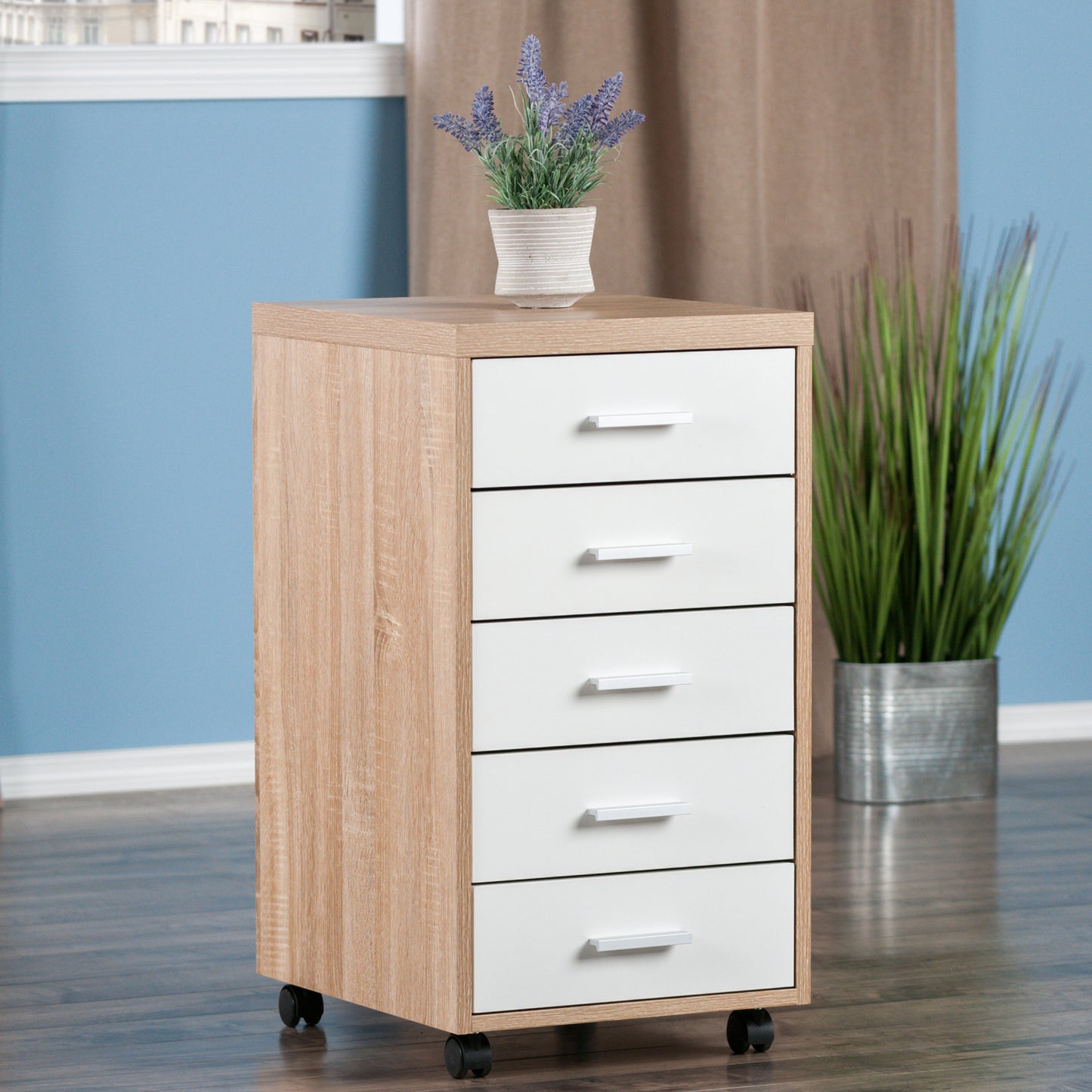 Kenner 5-Drawer Mobile Cabinet, Reclaimed Wood and White