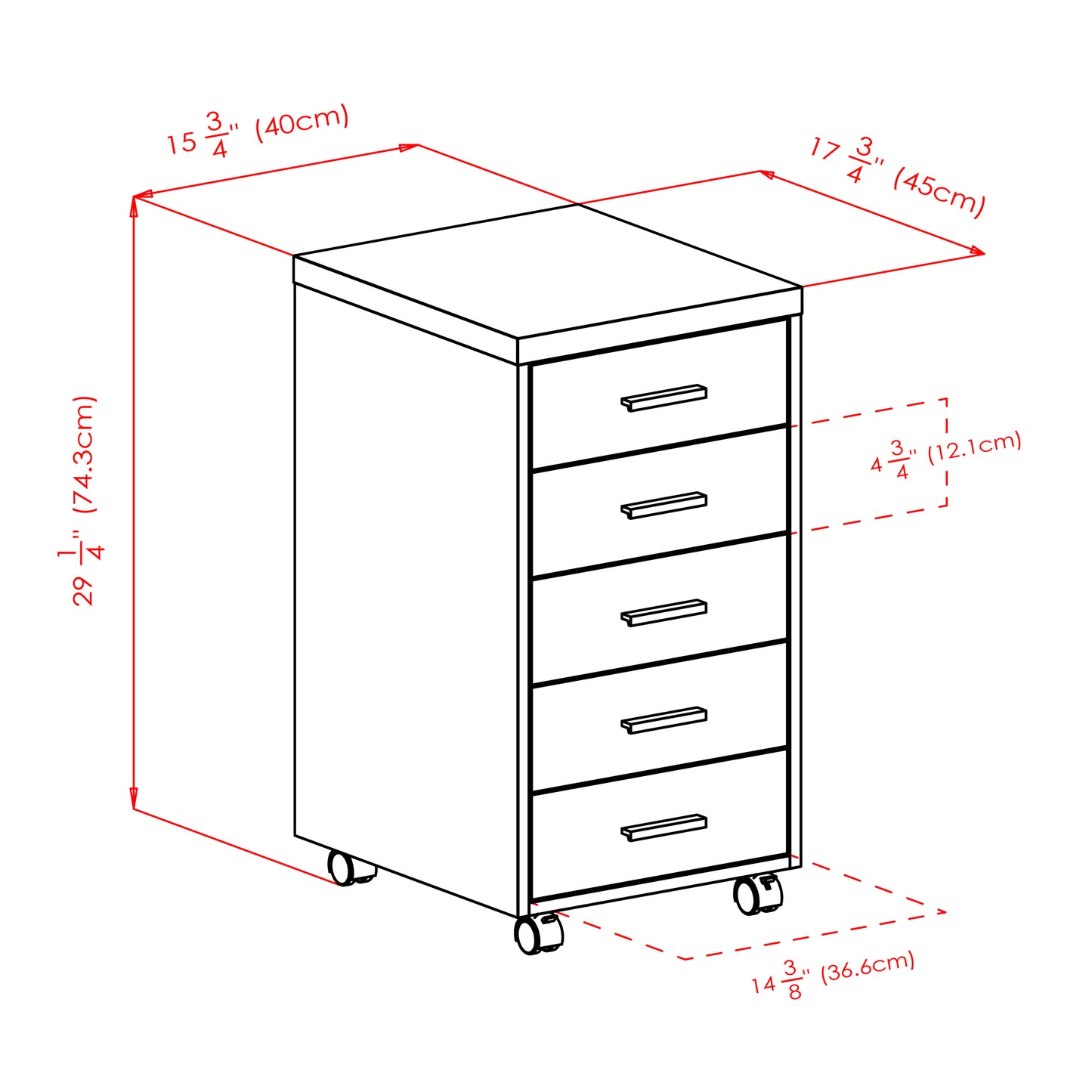 Kenner 5-Drawer Mobile Cabinet, Reclaimed Wood and White