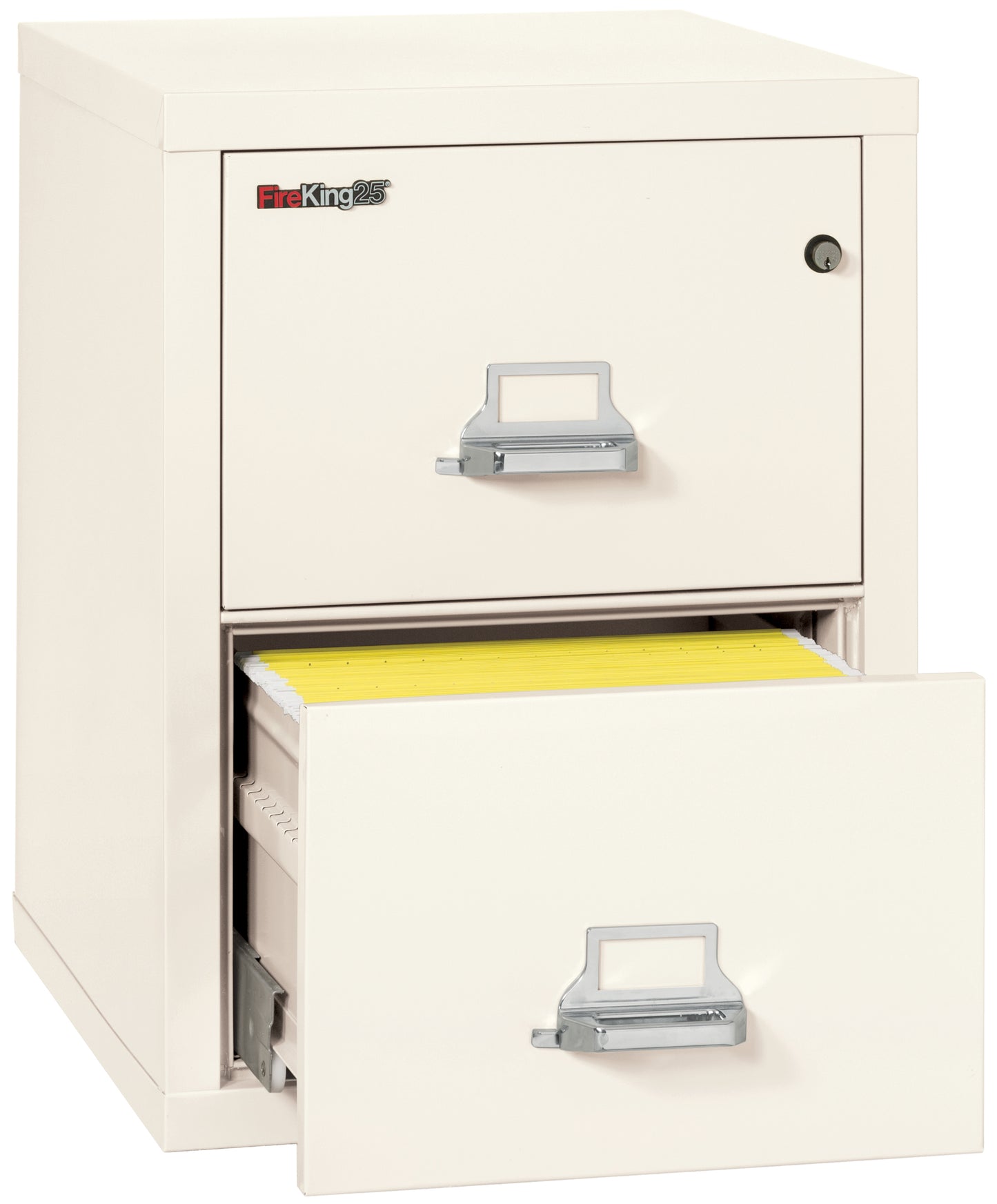 FireKing 1 Hour Fire Resistant File Cabinet - 2 Drawer Legal 25" Depth - Ivory White