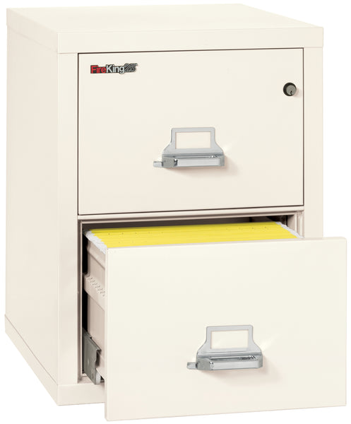 FireKing 1 Hour Fire Resistant File Cabinet - 2 Drawer Legal 25 Depth - Ivory White