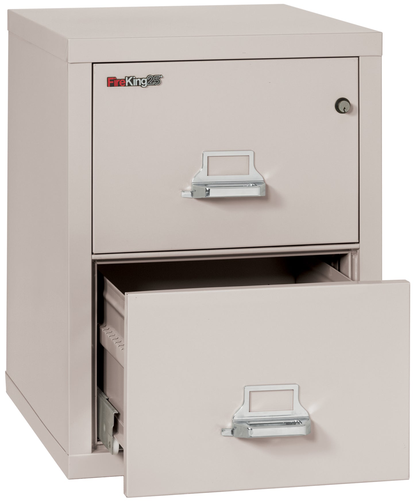 FireKing 1 Hour Fire Resistant File Cabinet - 2 Drawer Legal 25" Depth - Platinum