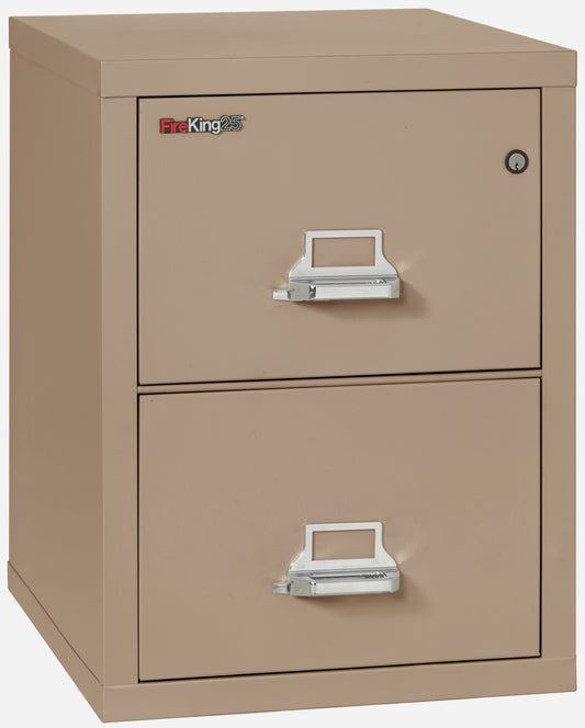 FireKing 1 Hour Fire Resistant File Cabinet - 2 Drawer Legal 25" Depth - Taupe