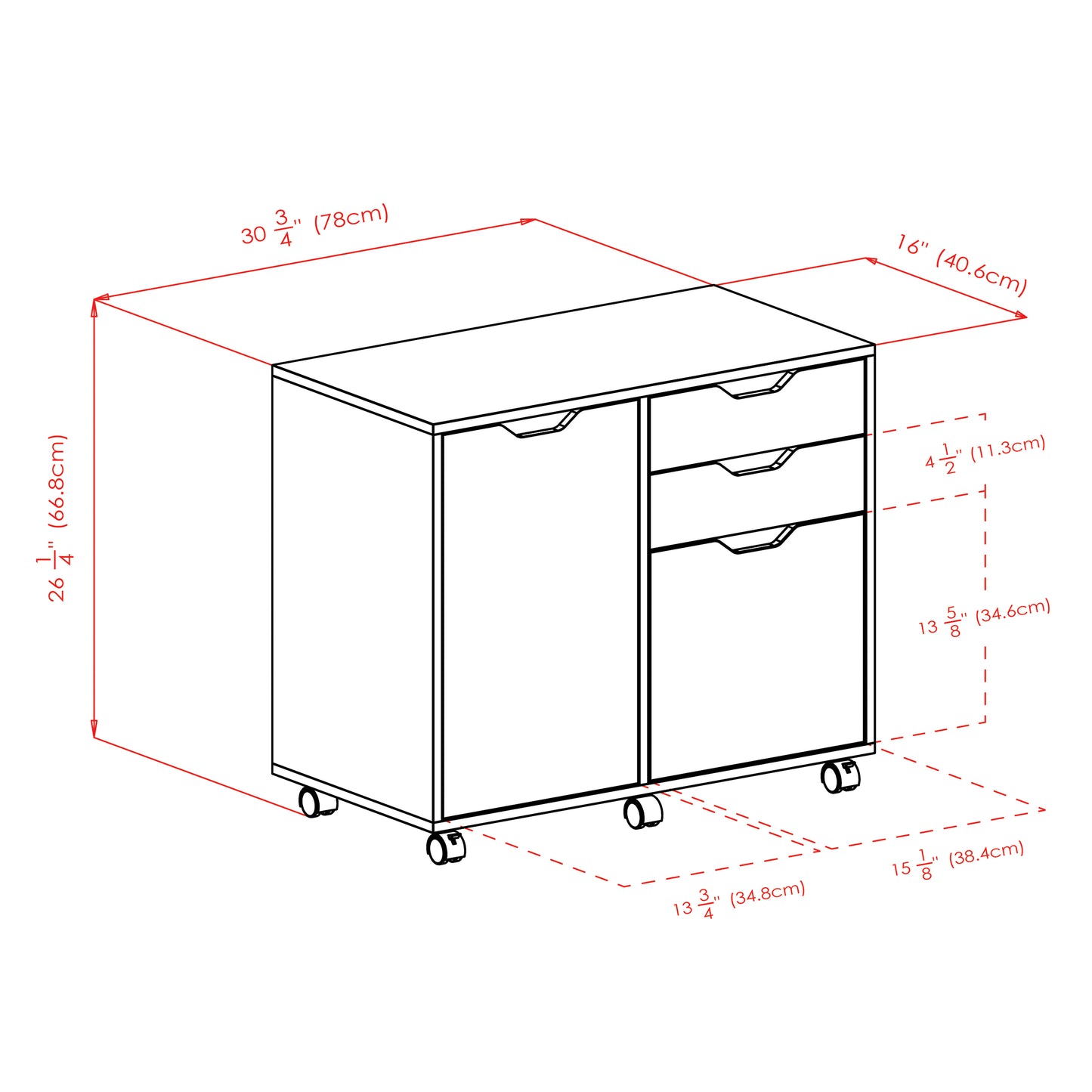 Halifax Wide Mobile Storage Cabinet, 2-Drawer, Filing Cabinet, Black