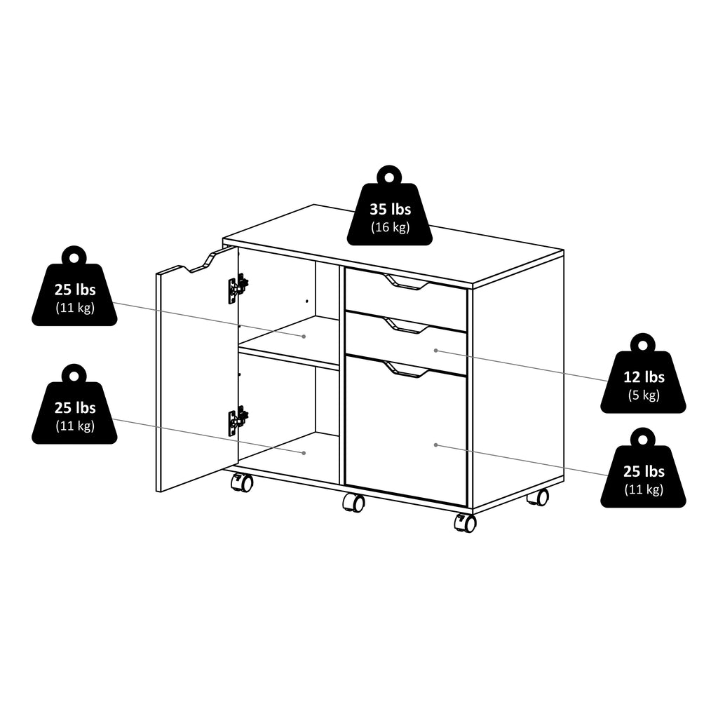 Storage File Dims Halifax Wide Mobile Storage Cabinet, 2-Drawer, Filing Cabinet, Black ...