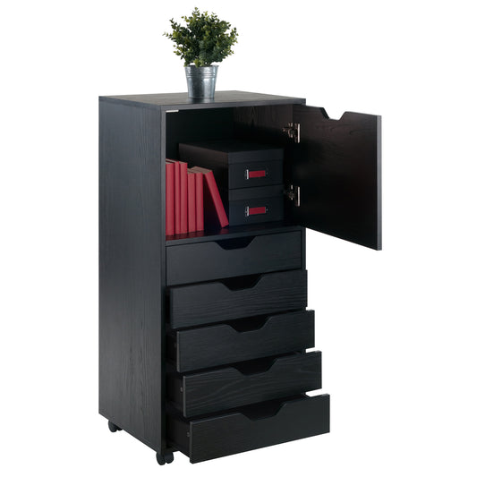 Halifax Tall Mobile Storage Cabinet, 5-Drawer, Black