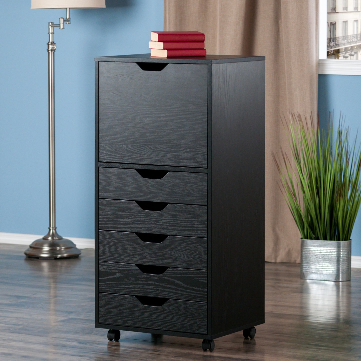 Halifax Tall Mobile Storage Cabinet, 5-Drawer, Black