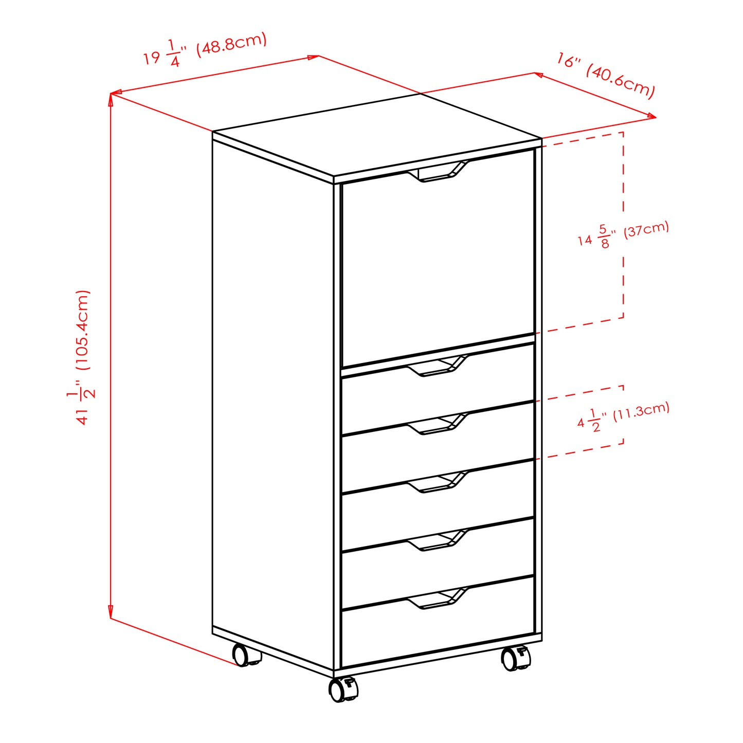 Halifax Tall Mobile Storage Cabinet, 5-Drawer, Black