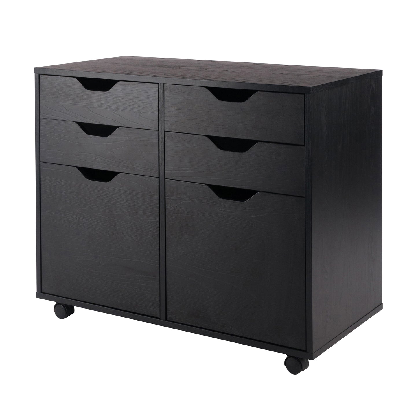 Halifax Wide 2-Door Storage Cabinet, 4-Drawer, Black