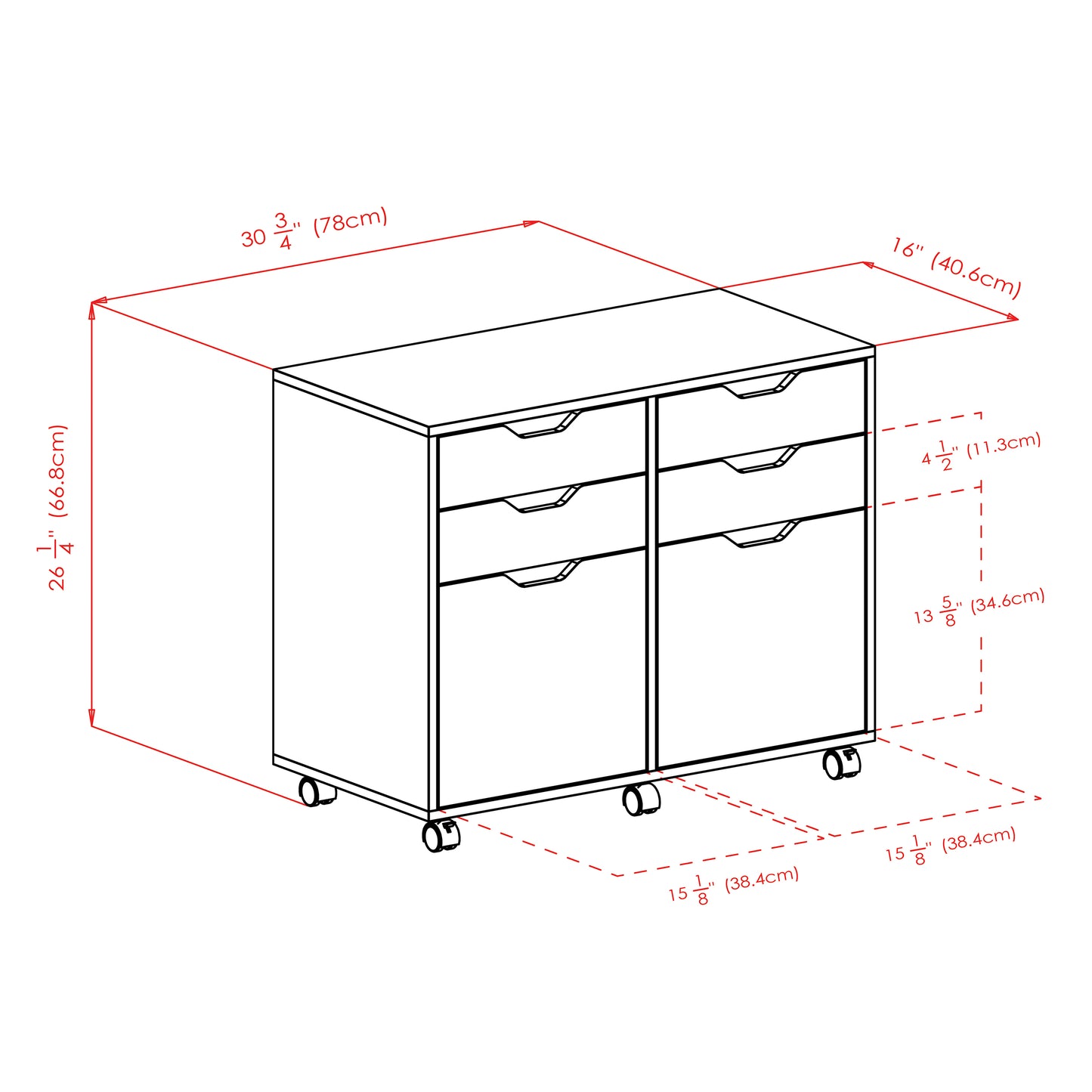 Halifax Wide 2-Door Storage Cabinet, 4-Drawer, Black