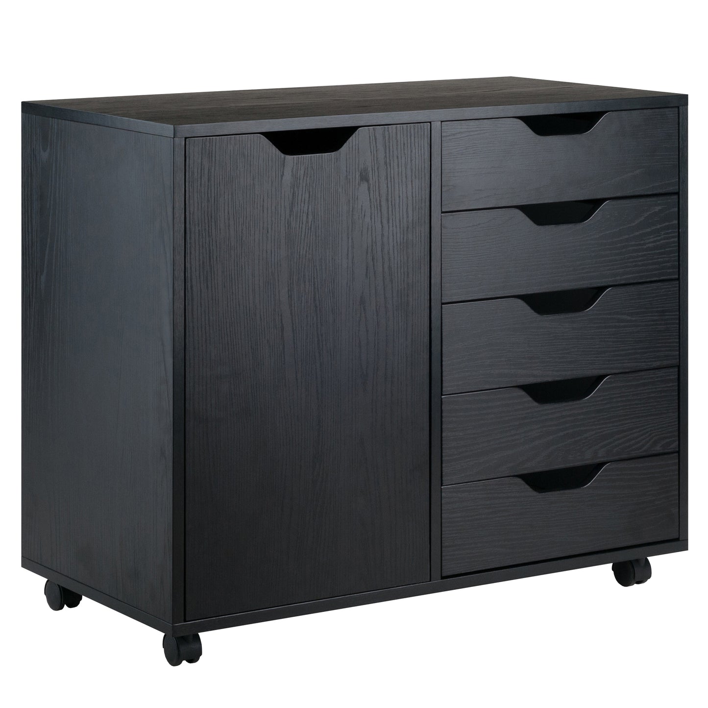 Halifax Wide Mobile Storage Cabinet, 5-Drawer, Black