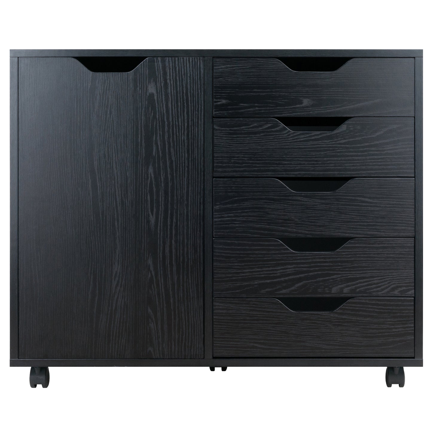 Halifax Wide Mobile Storage Cabinet, 5-Drawer, Black