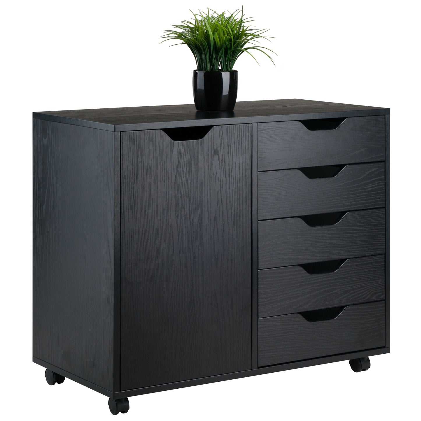 Halifax Wide Mobile Storage Cabinet, 5-Drawer, Black