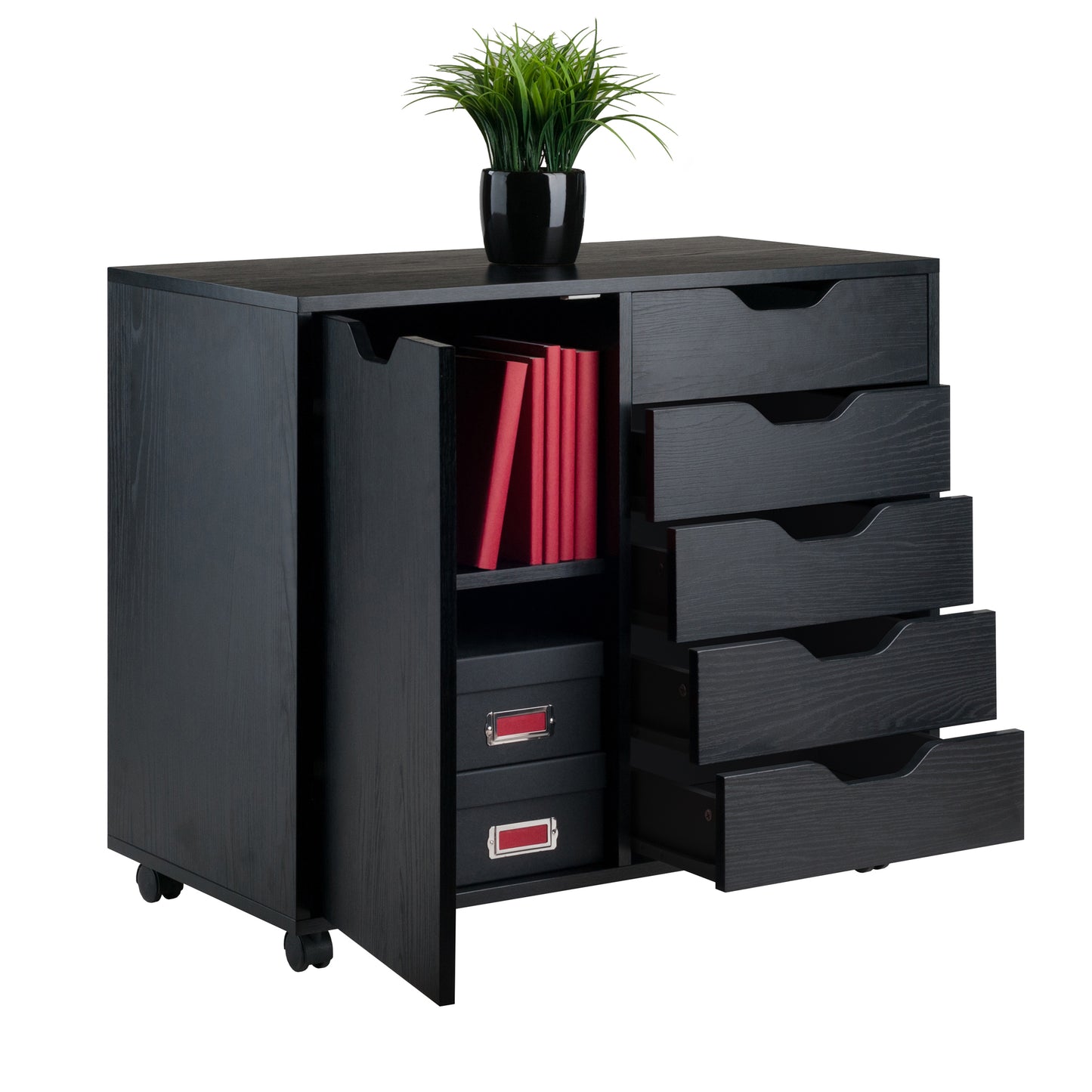 Halifax Wide Mobile Storage Cabinet, 5-Drawer, Black