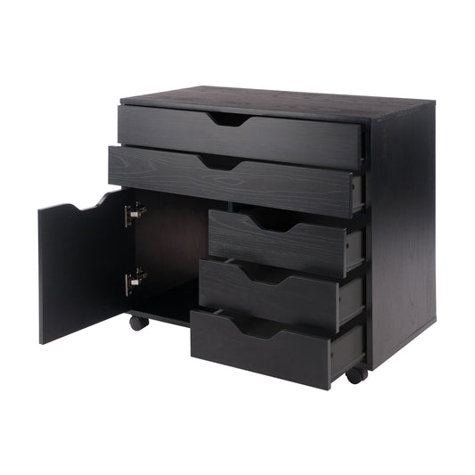 Halifax Wide Mobile Storage Cabinet, 3-Small and 2-Wide Drawers, Black