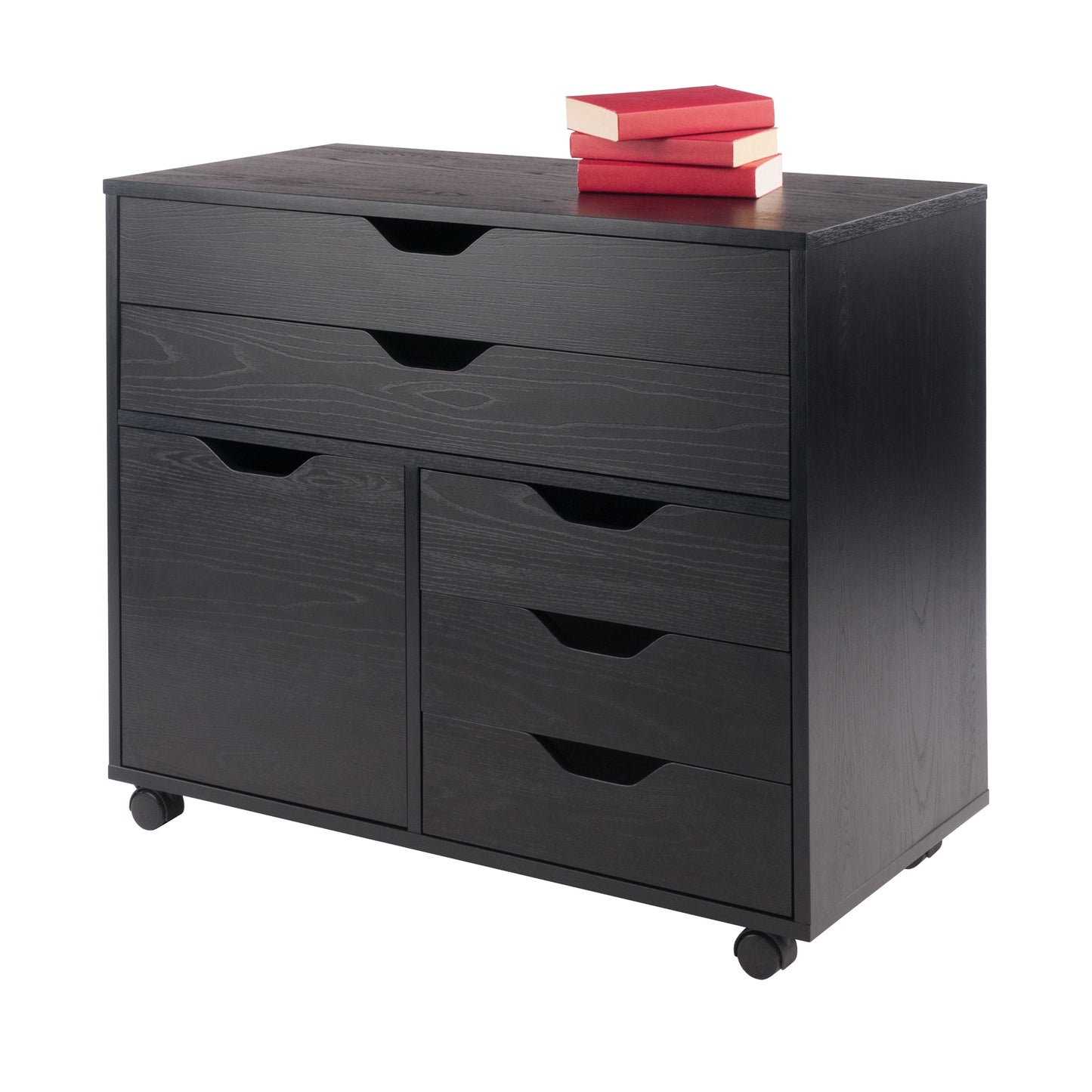 Halifax Wide Mobile Storage Cabinet, 3-Small and 2-Wide Drawers, Black