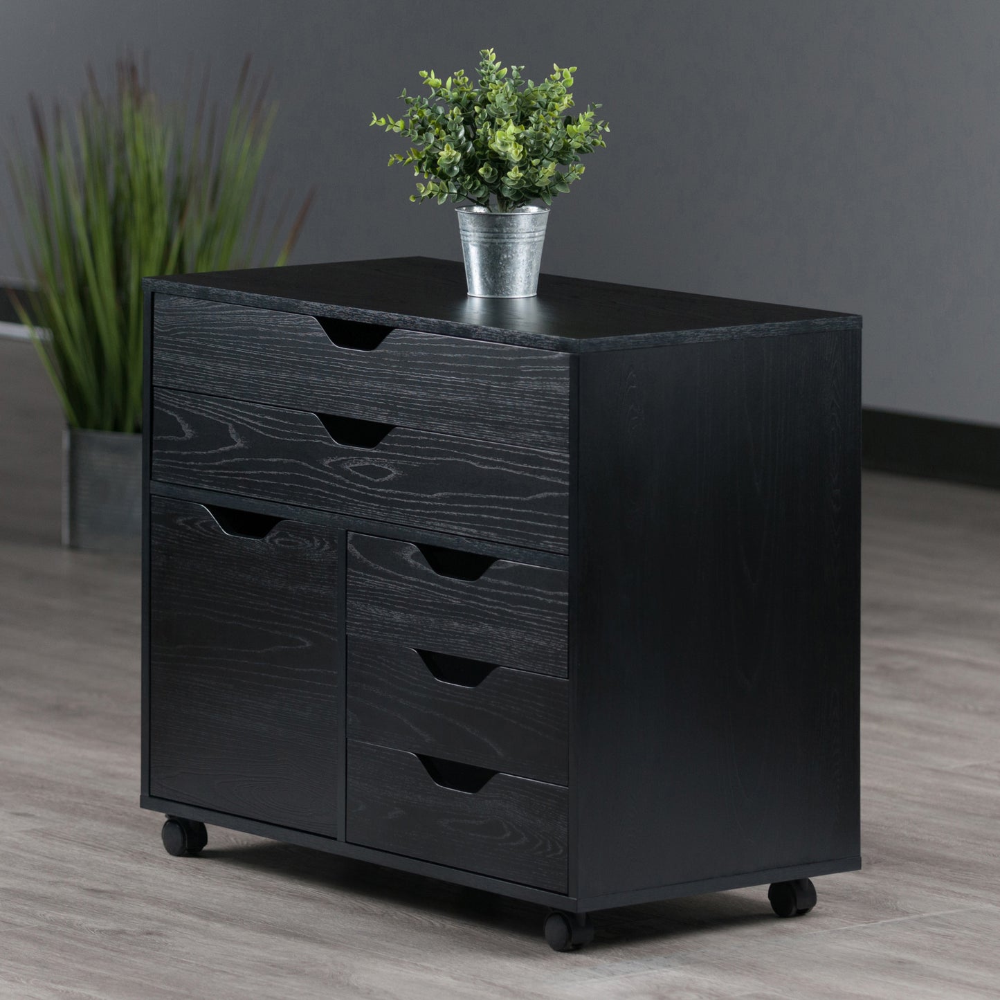 Halifax Wide Mobile Storage Cabinet, 3-Small and 2-Wide Drawers, Black